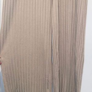 Beige Ribbed Casual Pants